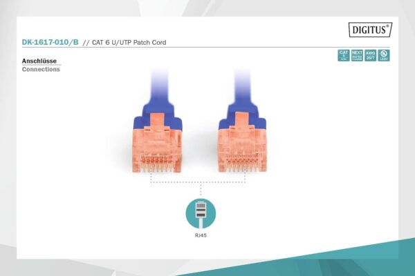 DIGITUS CAT 6 U-UTP patch cable, 1 m, network LAN DSL Ethernet cable, LSZH, copper, AWG 26/7, blue- Brit Commerce - Image 2