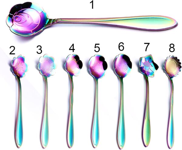 Home Kitchen Stirring Spoon Practical Delicate Stainless Steel Long Handle Coffee Mixing Flower Scoop Home Teaspoon Kitchen Spoon- Brit Commerce - Image 2