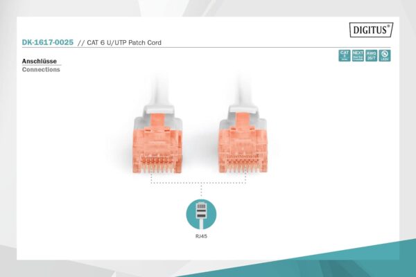 DIGITUS CAT 6 U-UTP patch cable, 0.25 m, network LAN DSL Ethernet cable, LSZH, copper, AWG 26/7, gray- Brit Commerce - Image 2