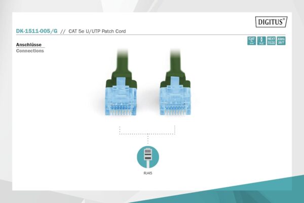 DIGITUS LAN cable Cat 5e - 0.5 m - RJ45 network cable - U/UTP unshielded - Compatible with Cat-6 and Cat-5 - Green- Brit Commerce - Image 3