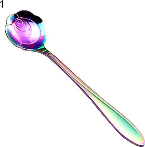 Home Kitchen Stirring Spoon Practical Delicate Stainless Steel Long Handle Coffee Mixing Flower Scoop Home Teaspoon Kitchen Spoon- Brit Commerce - Image 2