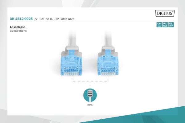 Digitus 0.25m Cat5e U-UTP - Networking Cable (Cat5e, U/UTP (UTP), RJ-45, RJ-45, Male/Male, -20 - 60°C)- Brit Commerce - Image 2