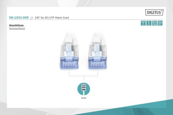 DIGITUS CAT 5e SF-UTP patch cable, 0.5 m, network LAN DSL Ethernet cable, PVC, AWG 26/7, gray- Brit Commerce - Image 2