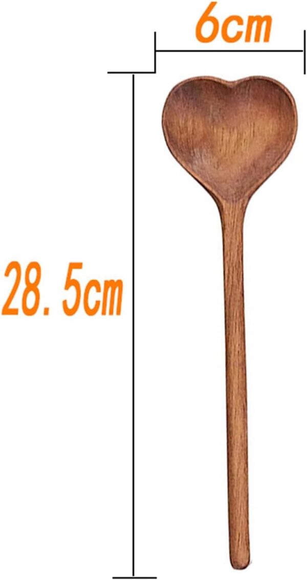 Condiment Spoon Wooden Spoon Heat Resistant Long Handle - Dishwasher Safe Heart Shaped Serving Spoon Kitchen Appliance Coffee Spoon Dessert Spoon- Brit Commerce - Image 5