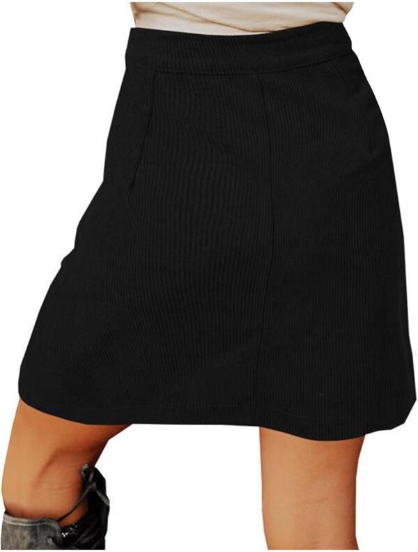 Women's Loose Fit Corduroy Skirt Women's Midi Knee Length High Cut A-Line Basic Winter Fall 2024- Brit Commerce - Image 3