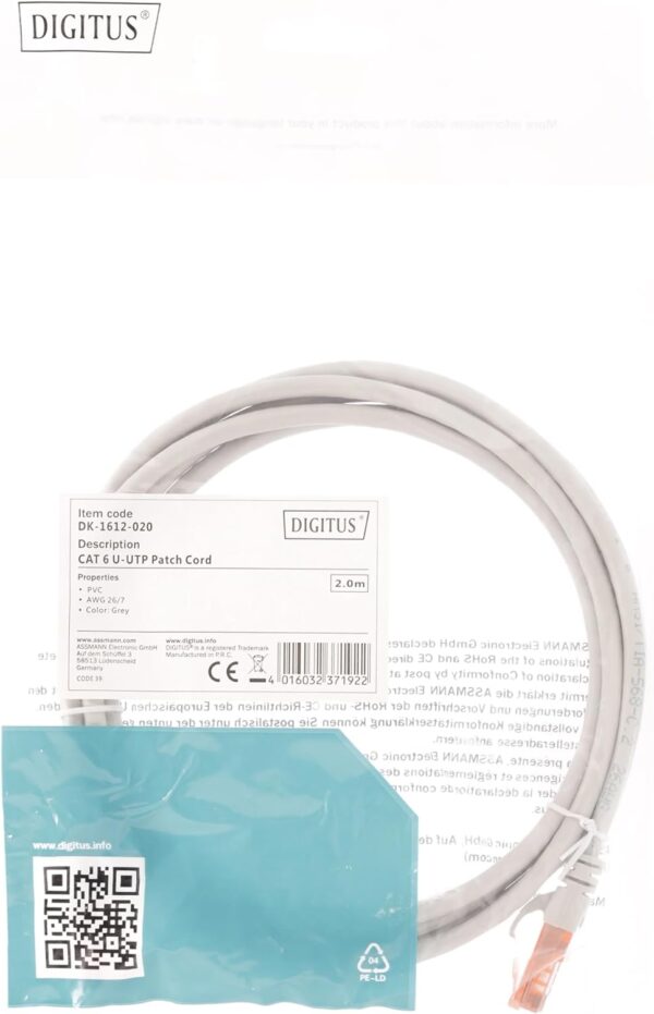 DIGITUS CAT 6, U-UTP patch cord, PVC AWG 26/7, length 2 m, color gray- Brit Commerce - Image 6