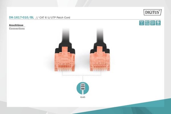 DIGITUS CAT 6 U-UTP patch cable, 1 m, network LAN DSL Ethernet cable, LSZH, copper, AWG 26/7, black- Brit Commerce - Image 2