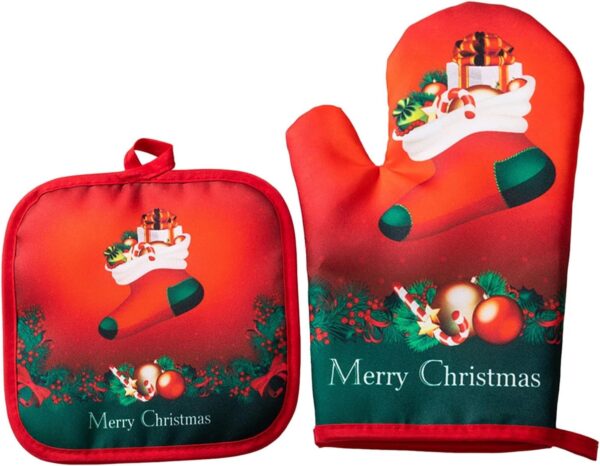 1 Set Baking Gloves Cartoon Pattern Christmas Gloves with Ma - Image 5