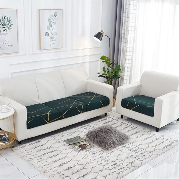 Surwin Sofa Cushion Cover Sofa Seat Cover Sofa Seat Cushion Slipper Cover Sofa Cover, High Stretchy Polyester Fabric Washable Furniture Protector (Green Gold, Backrest)- Brit Commerce - Image 2