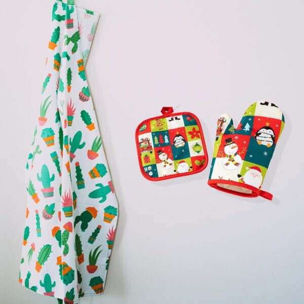 Oven Gloves Baking Gloves 1 Set Cartoon Pattern Christmas Gloves - Image 7