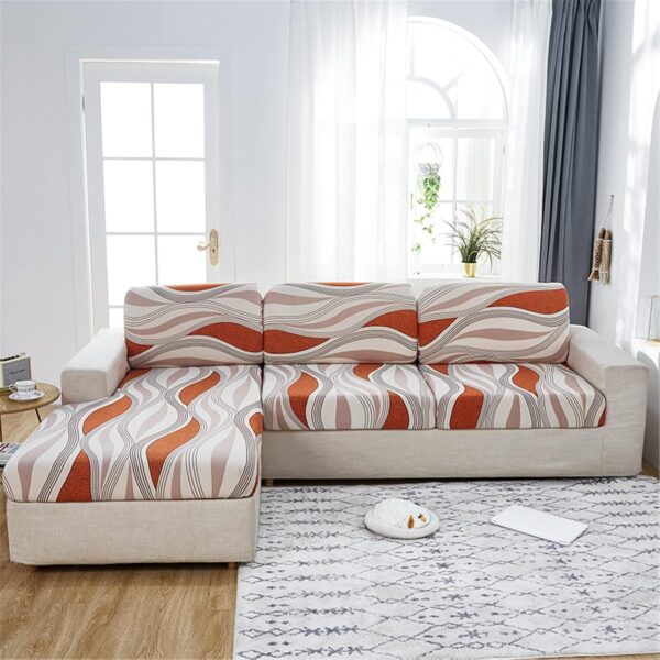 Surwin Sofa Cushion Cover Sofa Seat Cover Sofa Seat Cushion Slipper Cover Sofa Cover, High Stretchy Polyester Fabric Washable Furniture Protector (Orange Wave, Backrest)- Brit Commerce - Image 2