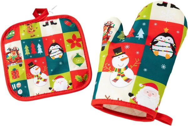 Oven Gloves Baking Gloves 1 Set Cartoon Pattern Christmas Gloves - Image 6