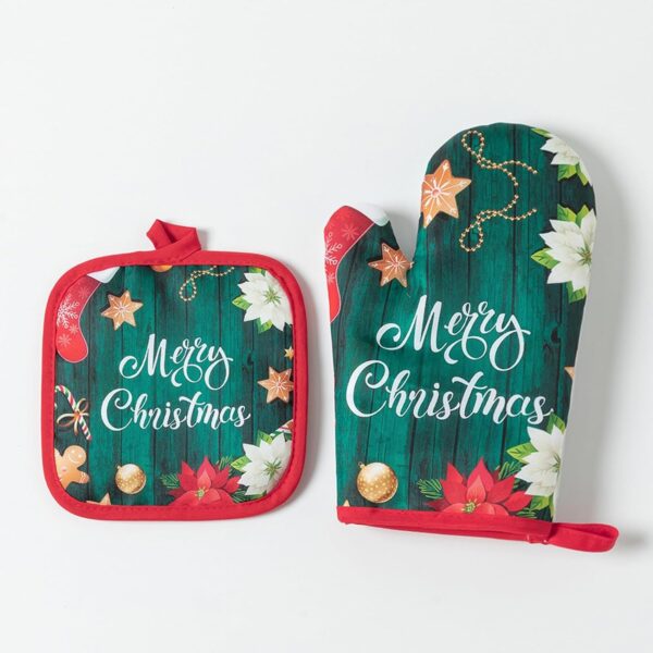 Oven Gloves Baking Gloves 1 Set Cartoon Pattern Christmas Gloves - Image 3