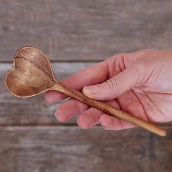 Condiment Spoon Wooden Spoon Heat Resistant Long Handle - Dishwasher Safe Heart Shaped Serving Spoon Kitchen Appliance Coffee Spoon Dessert Spoon- Brit Commerce - Image 6