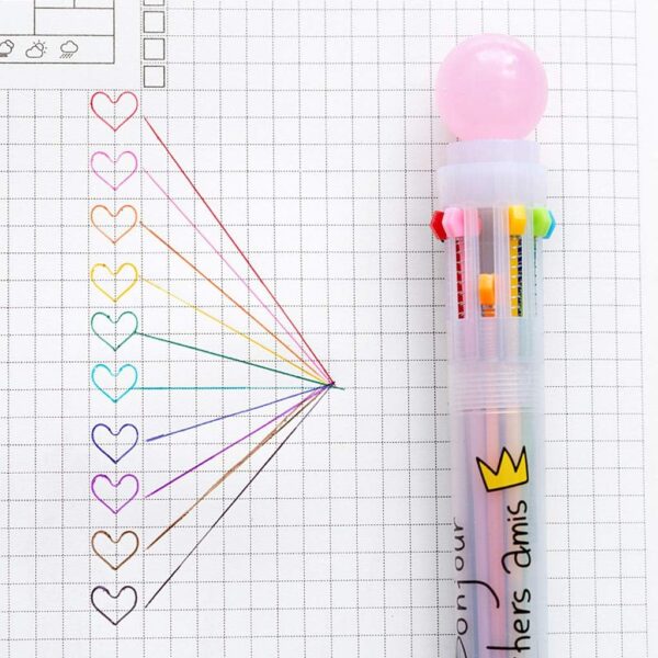 Cute Retractable 10 In1 Ballpoint Pen Multi Color Comfortable Writing Stationery for Boys Girls Kindergarten Kids Children Retractable Rollerball Pen Black- Brit Commerce - Image 2