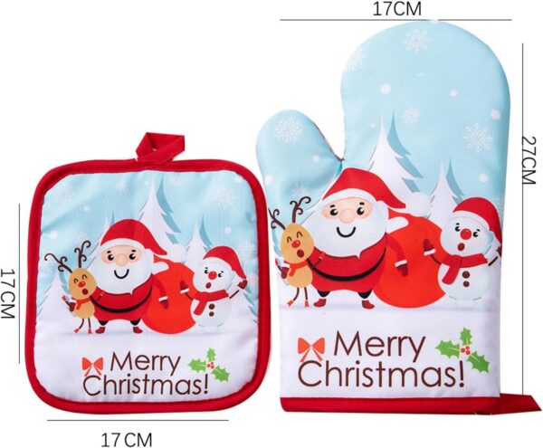 1 Set Baking Gloves Cartoon Pattern Christmas Gloves with Ma - Image 4