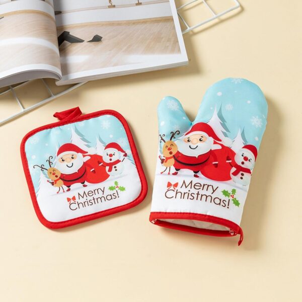 1 Set Baking Gloves Cartoon Pattern Christmas Gloves with Ma - Image 8