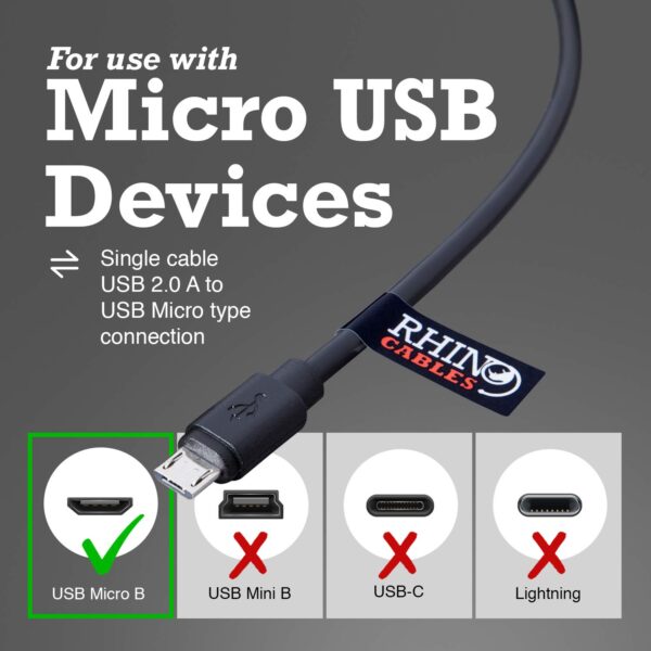 rhinocables USB v2.0 A - USB Micro Type B Fast Charger Cable Lead USB Micro Devices, Android Smartphones, Mobile Phones, Tablets, Digital Cameras, GPS, Photo Printers (1, 5m)- Brit Commerce - Image 6