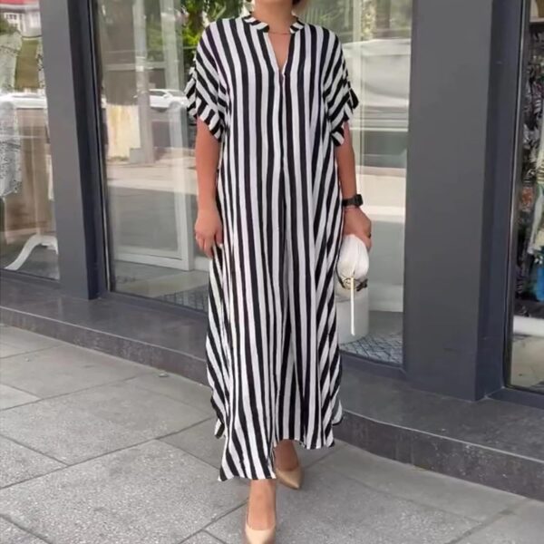 ladies black cardigan women striped fashion side split striped cardigan women short sleeve dress ladies long cardigan- Brit Commerce - Image 2