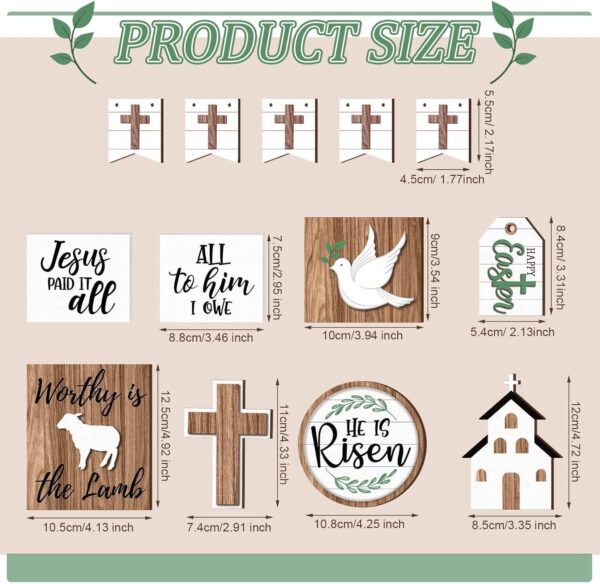 PANGHUBO 15 Pcs Easter Tier Tray Decoration Set Table Top Decor Farmhouse Wooden Block Signs Wooden Cross Ornament for Easter Home Kitchen Decor Small Decorative Items for Shelves (Transparent, One Size)- Brit Commerce - Image 6