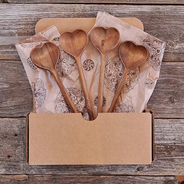 Condiment Spoon Wooden Spoon Heat Resistant Long Handle - Dishwasher Safe Heart Shaped Serving Spoon Kitchen Appliance Coffee Spoon Dessert Spoon- Brit Commerce - Image 3