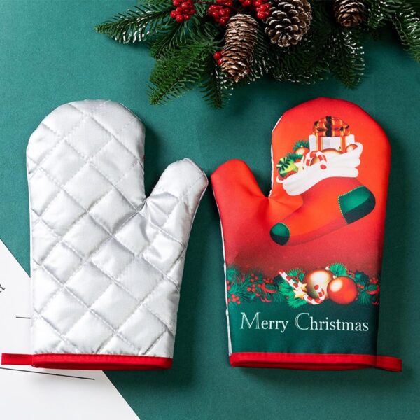 1 Set Baking Gloves Cartoon Pattern Christmas Gloves with Ma - Image 9