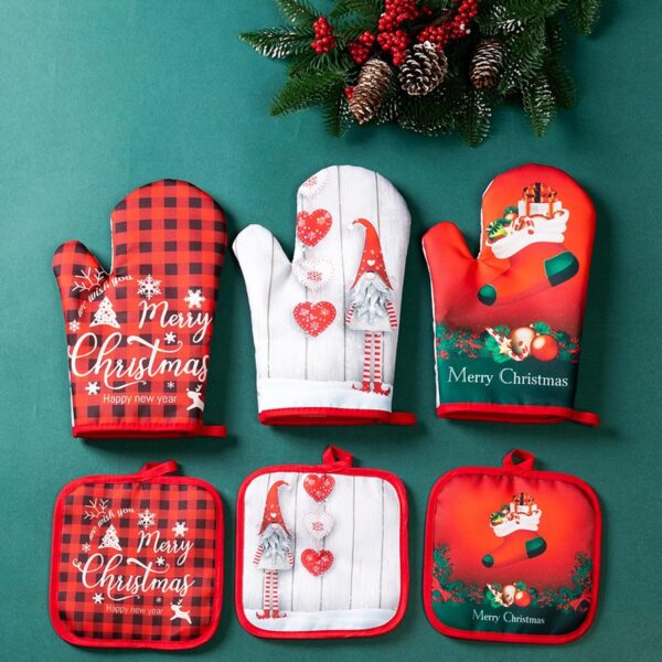 1 Set Baking Gloves Cartoon Pattern Christmas Gloves with Ma - Image 6